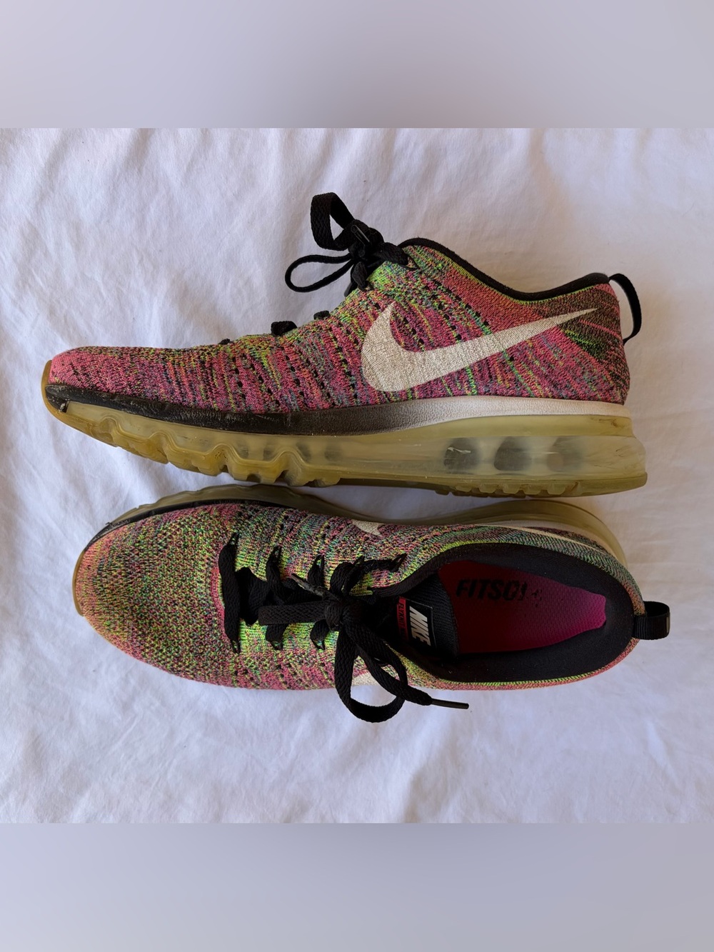 Nike Flyknit Air Max Women's Pink Multi Running Shoes Sz 8.5